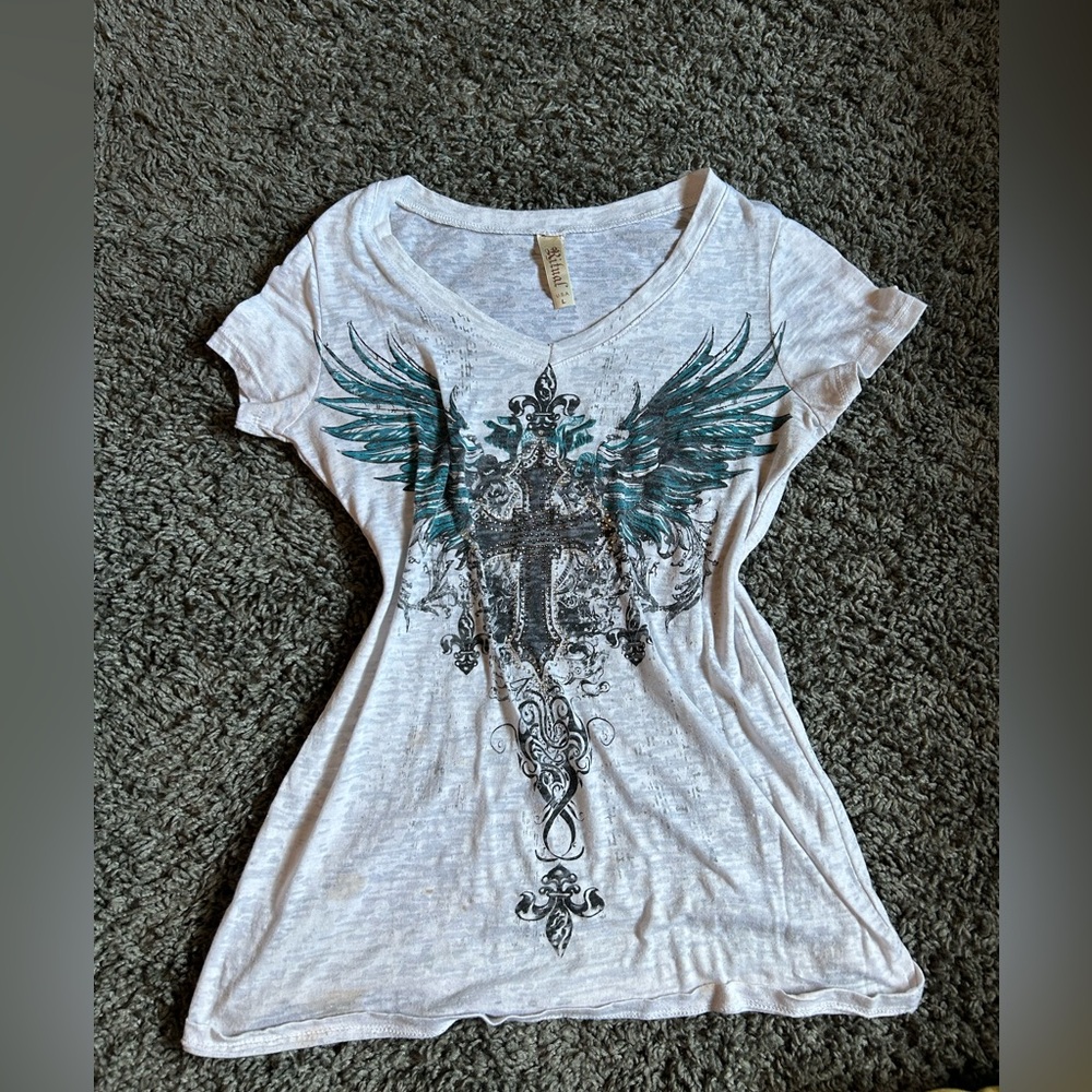Ritual Blue Cross Graphic V-neck